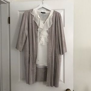Alfani taupe faux suede duster